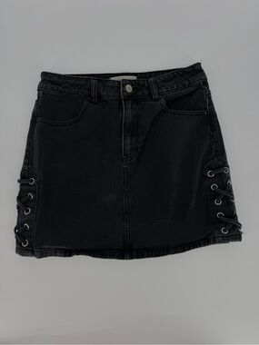 Distressed Black Denim Jean Skirt